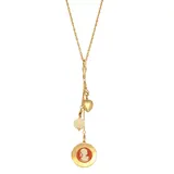 1928 Gold Tone Carnelian Cameo Locket & Charm Necklace, Women's, Orange