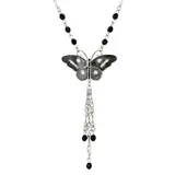 1928 Silver Tone Black & White Butterfly Tassel Necklace, Women's