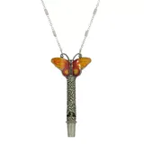 1928 Colorful Butterfly Pewter Whistle Pendant Necklace, Women's, Orange