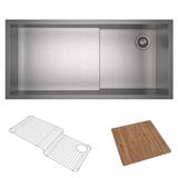 Rohl Culinario 36" Stainless Steel Chef/Workstation Sink in Brushed Stainless Steel w/ Cutting Board & Wire Sink Grid Stainless Steel in Gray