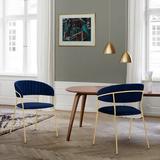 Etta Avenue™ Kamryn Metal Arm Chair Upholstered/Velvet/Metal in Blue/Yellow, Size 29.53 H x 22.44 W x 20.47 D in | Wayfair