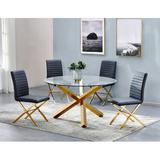 Orren Ellis Shiraz 5 - Piece Dining Set Glass/Metal/Upholstered Chairs in Yellow | Wayfair 91C801C3439D4EC895CFDBCDDD133B98