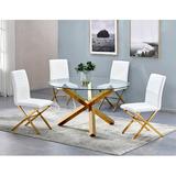 Orren Ellis Shiraz 5 - Piece Dining Set Glass/Metal/Upholstered Chairs in Yellow | Wayfair 343C2DE2E2DB4650805868FF0CF3035B