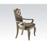 House of Hampton® Aizah Tufted Arm Chair in Silver/Champagne Faux Leather/Wood/Upholstered in Brown/Gray, Size 42.0 H x 26.0 W x 25.0 D in | Wayfair