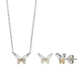 PRIMROSE Sterling Silver 18k Gold Plate Cubic Zirconia Butterfly Stud Earrings & Pendant Necklace Set, Women's, Yellow