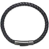 Black Leather Bangle Bracelet In Stainless Steel - Black - Macy's Bracelets