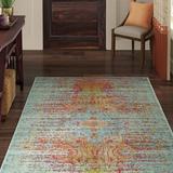 Blue/Brown/Red Area Rug - Bungalow Rose Dimonetta Blue/Red/Peach Area Rug Polypropylene in Blue/Brown/Red, Size 96.0 W x 0.5 D in | Wayfair