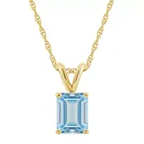 "14k Gold Emerald Cut Aquamarine Pendant Necklace, Women's, Size: 18"", Blue"