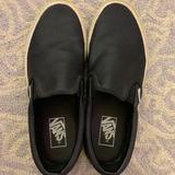 Vans Shoes | Black Leather Vans Slide Ons | Color: Black/White | Size: 8 Men, 9.5 Women