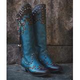 YASIRUN Women's Western Boots Blue - Blue & Brown Rivet-Accent Knight Cowboy Boot - Women