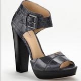 Coach Shoes | Coach Maze Embossed Croc Peep Toe Heels Sandals | Color: Black/Gray | Size: 5