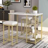 Mercer41 Kostya 3 - Piece Counter Height Dining Set Metal/Upholstered Chairs in Gray/White/Yellow, Size 36.2 H in | Wayfair