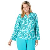 Plus Size Women's Waffle Knit Short Robe by Only Necessities in Pale Ocean Paisley (Size 14/16)