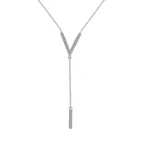 J'admire Platinum Plated Sterling Silver 1/4 Ct. T.w. Cubic Zirconia Pavé "v" Shape Drop Necklace, 16 In