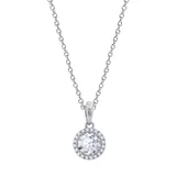 J'admire Silver Platinum Plated Sterling Silver 1 ct. t.w. 8.25 Millimeter Round Swarovski Cubic Zirconia Halo Pendant Necklace, 16 in