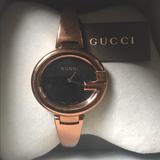 Gucci Accessories | Gucci Guccissima Black Dial Stainless Steel Watch | Color: Gold | Size: Os