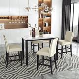 Red Barrel Studio® Ellen-Paige 5 - Piece Counter Height Dining Set Wood/Upholstered Chairs in Black/Brown/White, Size 36.0 H in | Wayfair