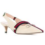 Gucci Shoes | Gucci Malaga Kid Horsebit Webbed Pumps In White | Color: Blue/White | Size: 39