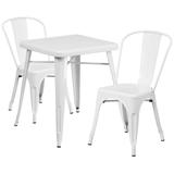 Flash Furniture CH-31330-2-30-WH-GG 23 3/4" Square Table & (2) Chair Set - Steel, White