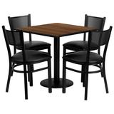 Flash Furniture MD-0005-GG 30" Square Table & (4) Chair Set - Walnut Laminate Top, Cast Iron Base, Black