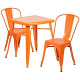 Flash Furniture CH-31330-2-30-OR-GG 23 3/4" Square Table & (2) Chair Set - Steel, Orange
