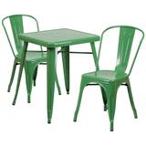 Flash Furniture CH-31330-2-30-GN-GG 23 3/4" Square Table & (2) Chair Set - Steel, Green