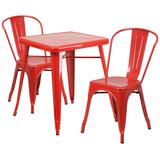 Flash Furniture CH-31330-2-30-RED-GG 23 3/4" Square Table & (2) Chair Set - Steel, Red