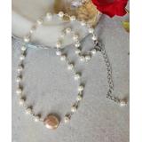 My Gems Rock! Women's Necklaces White - Cultured Pearl & Silvertone Coin Pearl Centered Pendant Necklace