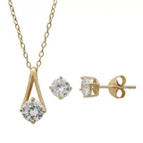 "PRIMROSE Sterling Silver Cubic Zirconia Pendant Necklace & Stud Earring Set, Women's, Size: 18"", Yellow"