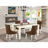 Canora Grey Mckinnie 5 Piece Extendable Solid Wood Dining Set Wood/Upholstered Chairs in White, Size 30.0 H in | Wayfair