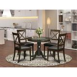 Charlton Home® Steadman 5 - Piece Counter Height Rubberwood Solid Wood Dining Set Wood/Upholstered Chairs in Brown | Wayfair