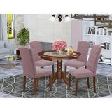 Winston Porter Hanzhe 4 - Person Rubberwood Solid Wood Dining Set Wood/Upholstered Chairs in Brown/Red, Size 30.0 H in | Wayfair