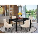 Winston Porter Corto 4 - Person Rubberwood Solid Wood Dining Set Wood/Upholstered Chairs in Black, Size 30.0 H in | Wayfair