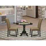 Winston Porter Elza 3 Piece Drop Leaf Solid Rubber Wood Dining Set Wood/Upholstered Chairs in Black, Size 29.5 H in | Wayfair