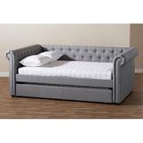 Canora Grey Lovina Solid Wood Daybed w/ Trundle Upholstered/Polyester/Linen in Brown, Size 36.6 H x 57.5 W x 95.5 D in Wayfair