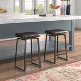 Mistana™ Disalvo 25.5" Counter Stool Upholstered/Leather/Metal in Brown, Size 25.5 H x 16.0 W x 13.0 D in | Wayfair