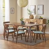 Wade Logan® 6 - Person Dining Set Wood/Upholstered Chairs in Brown, Size 29.5 H in | Wayfair A19CB49CF50F483999F2518676384DB4