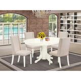 East West Furniture Butterfly Leaf Rubberwood Solid Wood Dining Set Wood/Upholstered Chairs in Brown/White, Size 30.0 H in | Wayfair AVFL5-LWH-01