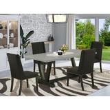 Red Barrel Studio® Ayeh 5 - Piece Rubberwood Solid Wood Dining Set Wood/Upholstered Chairs in Gray/Black/Brown, Size 30.0 H x 36.0 W x 60.0 D in