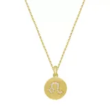 J'admire Gold Leo Yellow Gold Plated Sterling Silver Pavé Zodiac Disc Pendant Necklace, 16 in + 2 in Extender