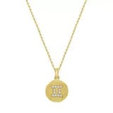 J'admire Gold Gemini Yellow Gold Plated Sterling Silver Pavé Zodiac Disc Pendant Necklace, 16 in + 2 in Extender