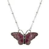 1928 Silver Tone & Enamel Butterfly Pendant Necklace, Women's, Purple