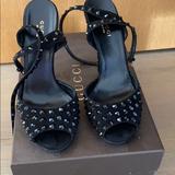 Gucci Shoes | Gucci Black Suede Crystal Embellished Sandals, 37 | Color: Black | Size: 7