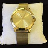 Michael Kors Accessories | Michael Kors Slim Runway Gold-Tone Mesh Band Watch | Color: Gold | Size: Os