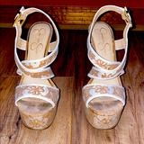 Jessica Simpson Shoes | Cork And White Stiletto Sandals | Color: Cream/White | Size: 8.5