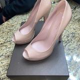 Gucci Shoes | Gucci Vernice Crystal Peep Toe Pumps | Color: Tan | Size: 8