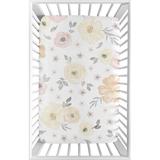 Sweet Jojo Designs Watercolor Floral Mini Fitted Crib Sheet Polyester in White/Yellow, Size 28.0 W x 52.0 D in | Wayfair