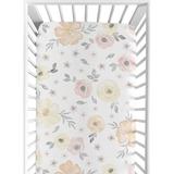Sweet Jojo Designs Watercolor Fitted Crib Sheet Polyester in Gray/White/Yellow, Size 28.0 W x 52.0 D in | Wayfair