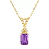 "Celebration Gems 14k Gold Emerald Cut Amethyst & Diamond Accent Pendant Necklace, Women's, Size: 18"", Purple"