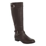 Wide Width Women's The Janis Wide Calf Leather Boot by Comfortview in Dark Brown (Size 10 1/2 W)